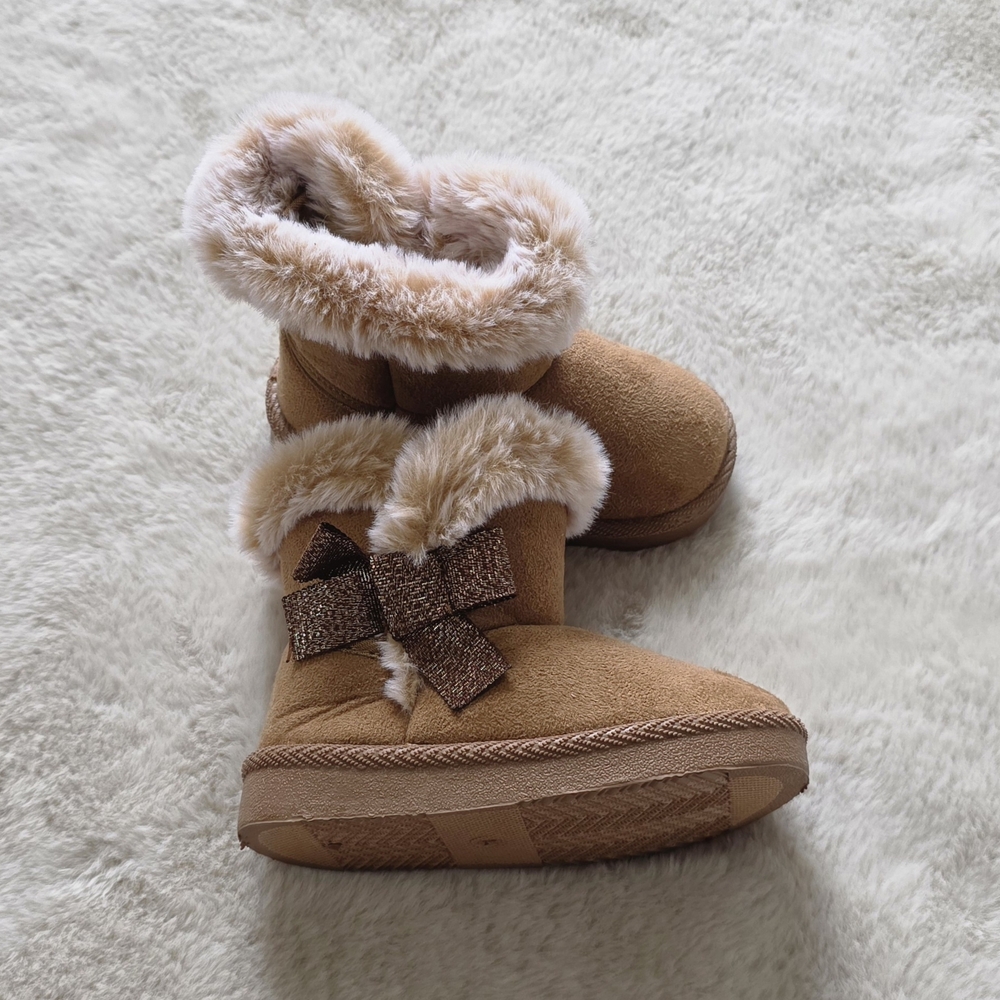 First Steps Cozy Tan Baby Girl Boots with Bow